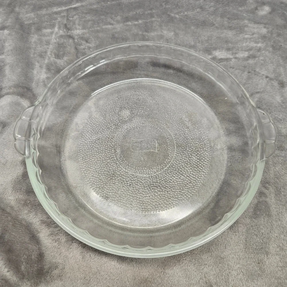 Glasbake J2610 10 Inch Clear Glass Round Pie Dish Scalloped Edge with Handles